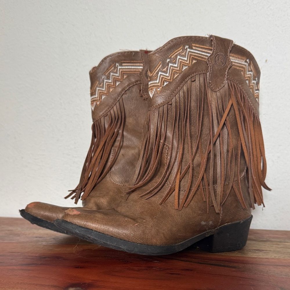 Roper Girls Brown Fringe Tassel Western Cowgirl Boots Little Kids 12 Snip Boho